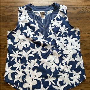 Liz Claiborne Navy and White Floral Blouse